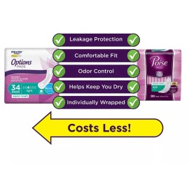 Equate Options Incontinence Pads for Women, Light Absorbency , 34 Ct