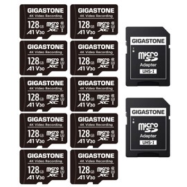 GIGASTONE 128GB Micro SD Card 10-Pack, A1 V30 4K Video Recording, Compatible with Security Camera, Action Camera, Drone, 100MB/s MicoSDXC Memory Card UHS-I, with Adapter