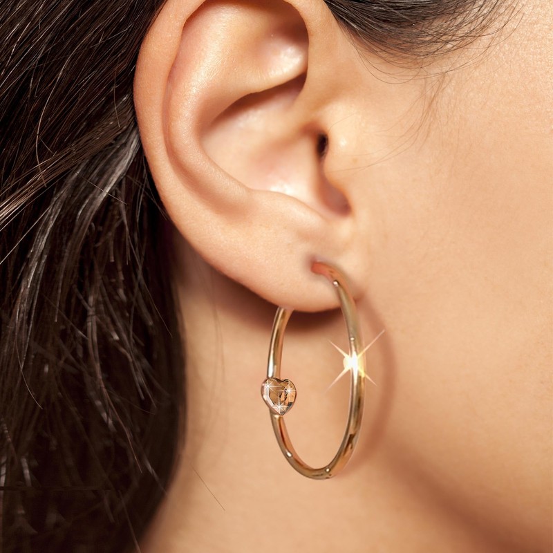 EVEVIC Trendy Austrian Crystals Heart Hoop Earrings for Women 14K