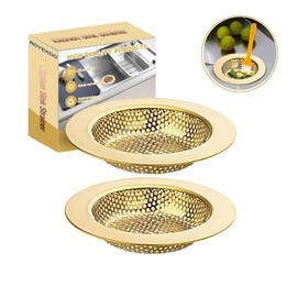 RQYEKDO 2-Pack Kitchen Sink Strainer Stainless Steel with Coarse Mesh | 4.4 Inch Wide Rim Drain Strainer | Fits Standard Sinks & Garbage Disposals (Gold)