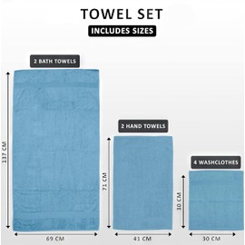 Luxury 8 Piece Towel Set, 2 Bath Towels 2 Hand Towels 4 Washcloths, Towels for Bathroom, Home, Spa & Gym - Highly Absorbent Ultra Soft Quick-Dry (Sky Blue)