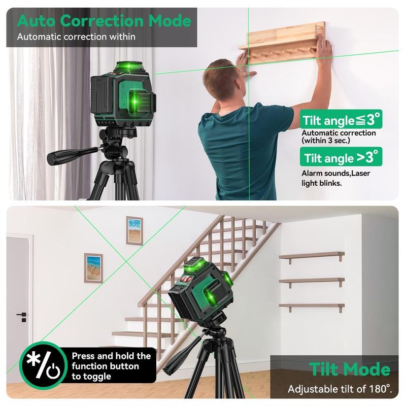 [2025 Upgraded] 3D laser level, Elikliv 3x360° Laser Marker, Green
