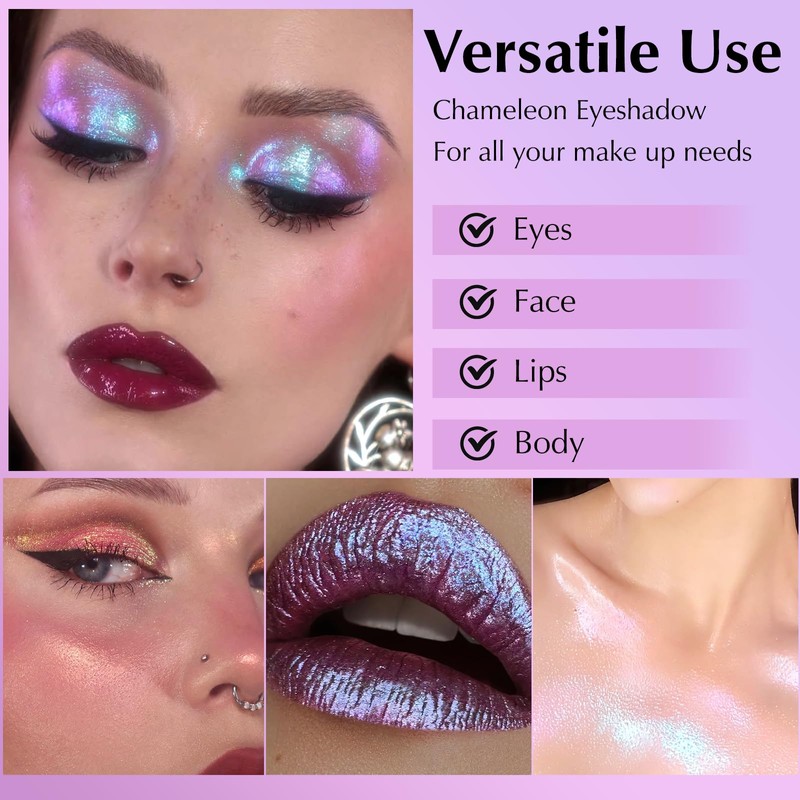 Wugbc Blue Glitter Eyeshadow Palette, Multichrome Chameleon Cream to Powder