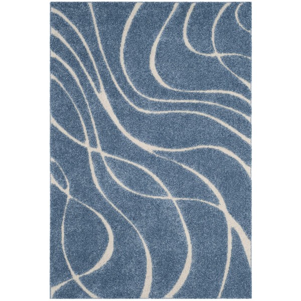 SAFAVIEH Florida Shag Collection 5'3" x 7'6" Light Blue/Cream SG471 Abstract Wave Non-Shedding Living Room Bedroom Dining Room Entryway Plush 1.2-inch Thick Area Rug