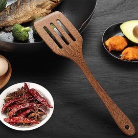 Wooden Slotted Spatula 12 Inches Long Handled Wood Kitchen Flat Spatula Heat Resistant Wood Spatulas for Baking Non Stick Cookware