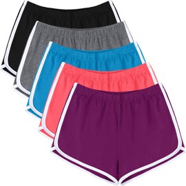URATOT - Paquete de 5 pantalones de entrenamiento de algodón suave y cómodo, transpirables, pantalones cortos de delfín, pantalones cortos de ciclismo y senderismo para mujer, Negro, gris oscuro,