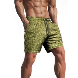 Lehmanlin Mens Sports Shorts Quick Dry Stretch Lightweight Track Pants with Pockets, 5"Yellow