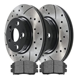 AutoShack Front Drilled and Slotted Brake Rotors Black and Performance Ceramic Pads Replacement for 2005-2010 Honda Odyssey 3.5L V6 FWD PERF413701089
