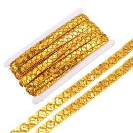 sourcing map 14 Yard Sequins Beaded Lace Trim 2 Row 0.6 inch Sequin Braid Trim Strip Paillette Sequins Ribbon Trim for Crafts, Embellishments, DIY Sewing Costume Gold