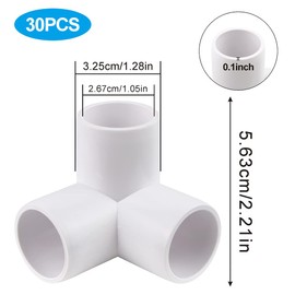 30Pack 3-Way 3/4 inch PVC Fitting PVC Elbow Fittings PVC Pipe Connectors Build Heavy Duty Furniture Grade for 3/4 inch PVC Pipe, 3 Way PVC Pipe Joint (White) (3/4 inch)