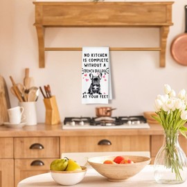 ArtisaEura French Bulldog Funny Dog Kitchen Towels for Women - French Bulldog Waffle Weave Hand Towels,A Kitchen is Not Complete Dish Towel for Home Bathroom,16×24 Inch