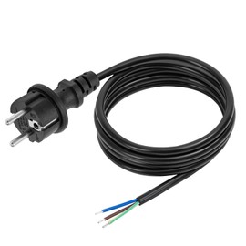 VIEVRE 1 m connection cable with plug, power cable 3 pin, cable 3 x 1.5 mm², Schuko plug with cable, power cable with plug, connection cable with plug, 230 V, 16 A, IP44, black