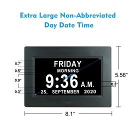 ybest 7 Inch Extra Large Day Date Time Digital Day Calendar Clock with Auto-Dimming 12 Alarm Reminders Dementia Clocks for Senior Elderly impaired Vision Memory Loss