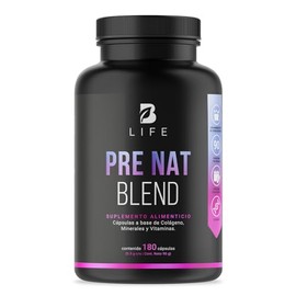 Ácido Fólico, Calcio, Vitaminas, Colágeno Hidrolizado, Magnesio. Multivitamínico para Maternidad. 180 Cápsulas. Pre Nat Blend B Life
