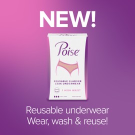 Poise Washable Adult Incontinence Underwear for Women, Reusable, Light Absorbency, Medium, High Waist, Pink, 1 Count