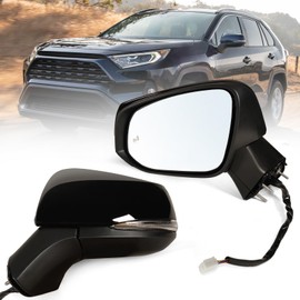 Lqito Left Driver Side Mirror Fits 2019-2025 Toyota Rav4 with Power Heated Turn Signal and Blind Spot Match Midnight Black Metallic Replace 879400R271(8 Pins)