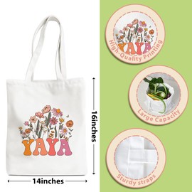 PQV Yaya Gifts Tote Bag Grandma Birthday Gifts Mothers Day Retirement Appreciation Gifts for Women Nana Grandma to Be Grammy Christmas Shoulder Bag Reusable Grocery Bags for Shopping Grocery Gym