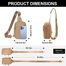 Long Keeper Small Sling Bag Women Sport Compact Crossbody Chest Bags Casual Mini Shoulder Backpack for Travel Hiking Gym Shoulder Bag for Women Men Teens (Nude Brown)