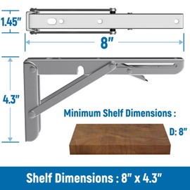 LEOPO 8 inch Folding Shelf Brackets-2 Pack Foldable Heavy Duty Triangle Collapsible Wall Mounted Brackets for Fold Down Table, Space Saving for Bench Table with Screws, Stainless Steel