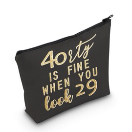 PLITI 40th Birthday Gifts for Women 40 Is Fine When You Look 29 Funny 40 Years Old Birthday Party Makeup Bag (40 is fine bagblU)