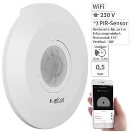 Luminea Home Control Room Monitoring: Extra Flat WiFi PIR Motion Sensor with App, 360°, 230 Volt (Alexa Motion Detector, Room Monitoring Motion Sensor, Lamp with Motion Detector)