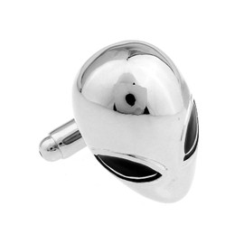 MRCUFF Alien 3D Head Pair of Cufflinks in a Presentation Gift Box & Polishing Cloth