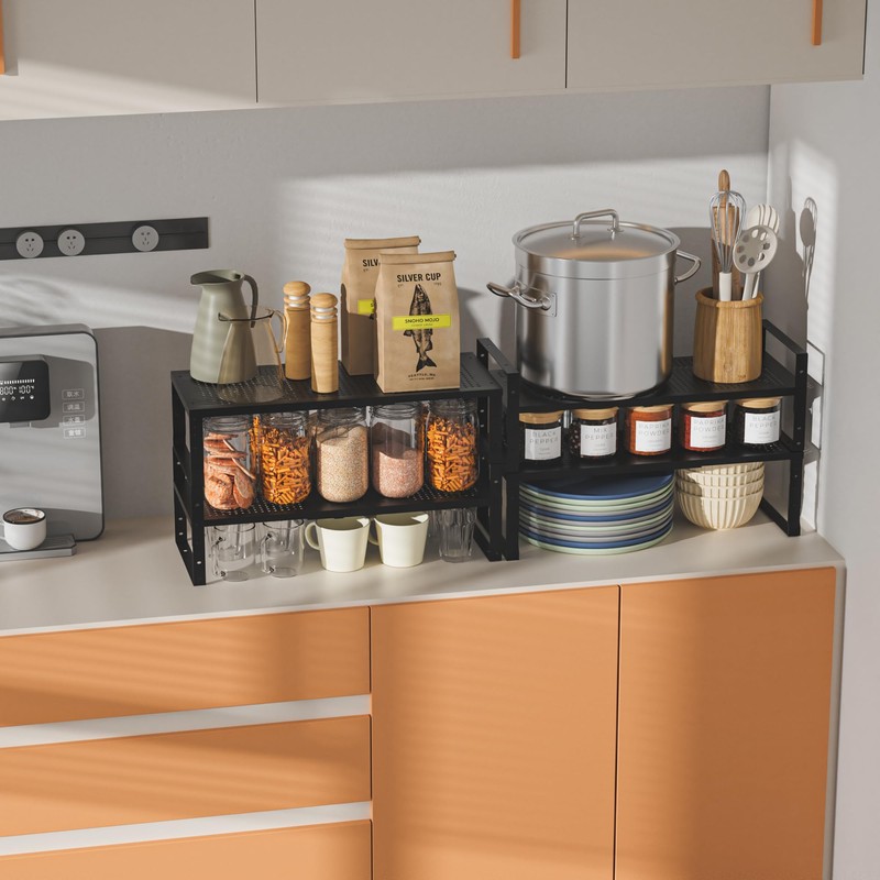 Wobmmi Expandable,Adjustable & Stackable Spice Rack, Cabinet Kitchen Countertop Shelf