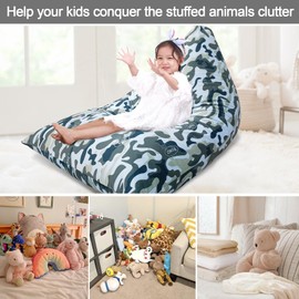 Jorbest Stuffed Animal Storage, Soccer Stuffed Animal Bean Bag Storage, Bean Bag Chair Cover for Kids, Luxury Velvet Stuffie Seat - Cover ONLY (200 L/52 Gal)