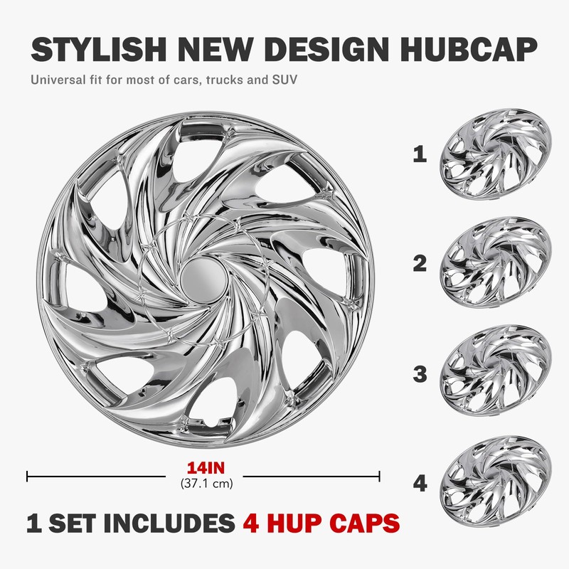 AUTOWIKI 4-Pack Premium 14" Wheel Rim Cover Hubcaps OEM Style