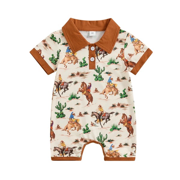 Lesimsam Newborn Baby Boy Western Clothes Cow/Horse Print Romper Jumpsuit