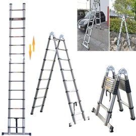 Telescopic Ladder with Non-Slip Feet, 12.5FT/3.8M (1.9M+1.9M) Aluminum Telescoping Extension Ladder A-Frame Portable Multi-Purpose Ladder Max Capacity 330lbs for Outdoor Indoor Home Loft Office Work