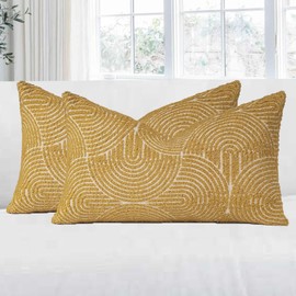 TWIZEL Throw Pillow Covers 12X20 Set of 2, Boho Farmhouse Cushion Cover, Cozy Soft Accent Pillowcase for Couch Sofa Bed Living Room Yellow