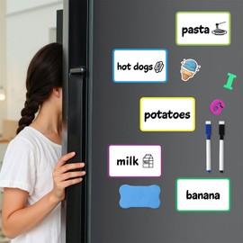 YALIOURS 12.7 x 7.7 cm Dry Erase Magnetic Labels, 32 Pieces Colourful Reusable Magnetic Label Stickers for Fridges, Whiteboard, Cupboard, Home, Classroom, Office Organisation