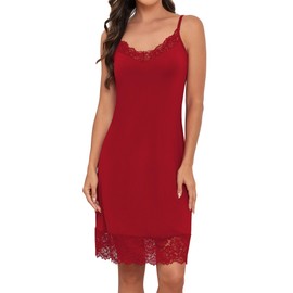 H HIAMIGOS Full Slip for Women Under Dress Lace V Neck Soft Cami Chemise Nightgowns Midi Undergarments