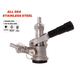 All 304 Stainless Steel D Sankey Keg Coupler, Commercial Sankey Kegerator D System Keg Tap Coupler Dispenser Draft Beer Line Gas Brewing Tubing with Check Valve Sealing Washer Hose Clamp