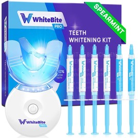 Whitebite Pro Professional Teeth Whitening Kit with Gels for Sensitive Teeth: Whitening LED Light, 35% Carbamide Peroxide Gel, Remineralization Gel (Spearmint)