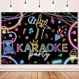 MEHOFOND 7x5ft Karaoke Party Backdrop Large Rock Star Music Disco Background Banner Music Theme Karaoke Party Decorations Musical Night Show Microphone Vacation Party Birthday Decor Supplies