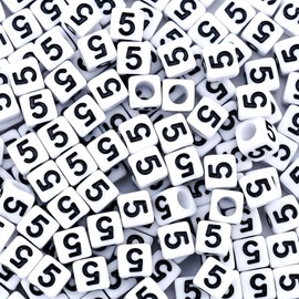 Sunrica 200Pcs Square Number 5 Beads 6X6mm Single Number Beads for Friendship Bracelets Making