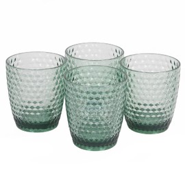 Cambridge CM07654GEU7 Plastic Tumbler Glasses - 4 Piece Water Drinking Cups, 340ml, BPA Free, Fete Green Diamond Effect, Easy Clean for Picnics, Camping, Caravans, Children's Parties, Outdoor Dining