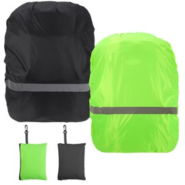 Newofview Pack of 2 Rain Covers for Backpacks with Reflective Strips, 18-30L School Bag Rain Cover, Waterproof Rain Cover, School Bag, Reflector Backpack Cover, Reflective Backpack Cover