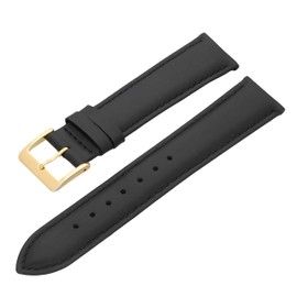 MARCHEL Smooth Leather Genuine Leather LLB Clasp in Gold Leather Bracelet Watch Strap Cowhide Leather Fine Leather, black, Strap.
