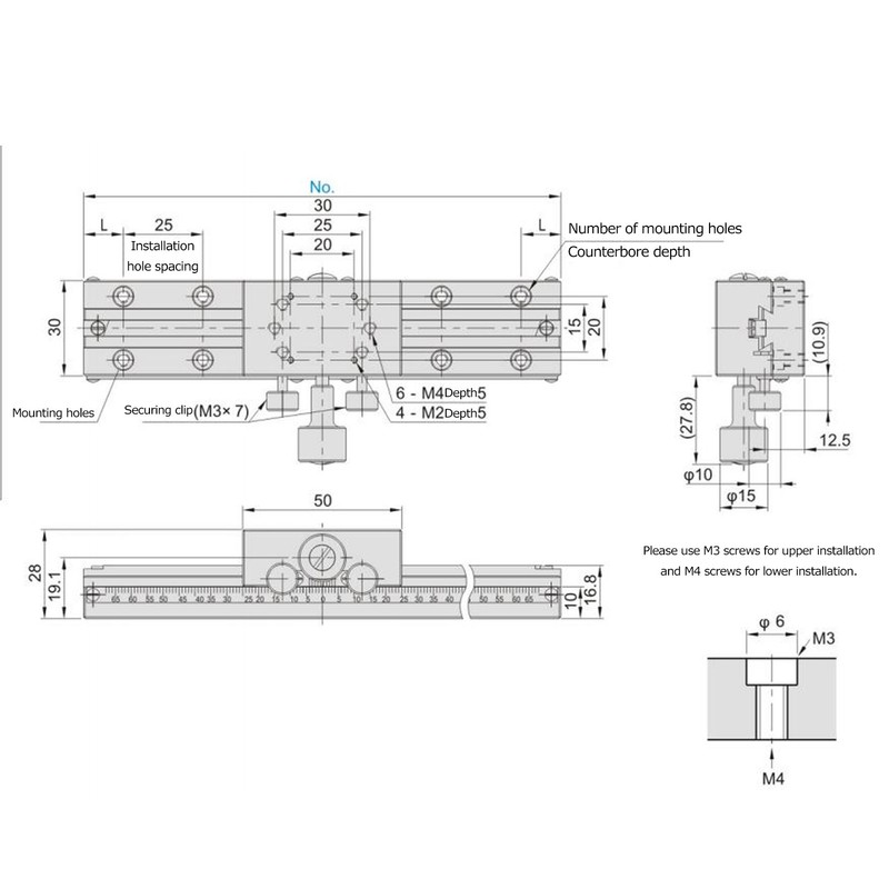 30 x 50mm Sliding Stage Linear Translation Manual Fine Tuning