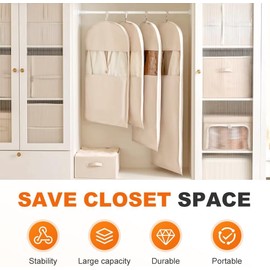 3PCS Space Saving Hanging Garment Bag With Self Compression Zipper, Garment Bags, Space Saver Closet Organizers Dust Cover Clothes Bags For Down Coat For Costume Wardrobe Space Saver, Moth Proof