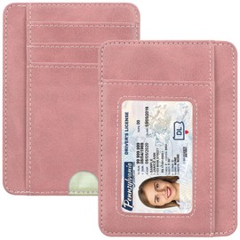 HOTCOOL Card Holder Wallet Front Pocket Minimalist Leather With RFID Blocking Card Holder Wallet for Men & Women, West Cowboy - Rose Gold, Minimalist