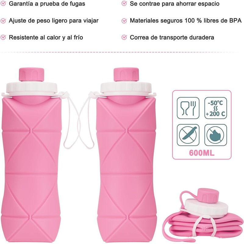 Botella de Agua Plegable con Válvula a Prueba de Fugas,