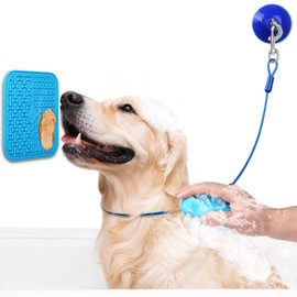 Petbobi Dog Bath Tether with Lick Mat, Dog Bathing Leash with Heavy Suction Cup, Pets Grooming Tub Restraint Soft Nylon Leash with Adjustable Collar for Pet Cat Shower and Grooming