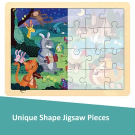 MoinKidz 24 Piece Puzzles for Kids Ages 3-5, Forest Musicians Wooden Jigsaw Puzzle for Toddlers 2 3 4 5 Year Old, Preschool Toddler Puzzles Ages 2-4 with Tray