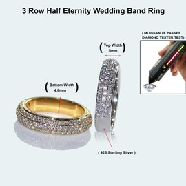 SAVEARTH DIAMONDS 1.00 Carat Round Lab Created Moissanite Diamond 3 Row Eternity Wedding Band Ring In 14K White Gold Over Sterling Silver (1.00 Cttw) Size-9.5