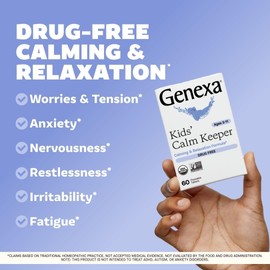 Genexa Kid’s Calm Keeper | Stress Relief for Children | Eases Worries & Tensions| Natural Vanilla & Lavender Flavor | Certified Vegan, Gluten Free, & Non-GMO | 60 Chewable Tablets for Ages 3-11​