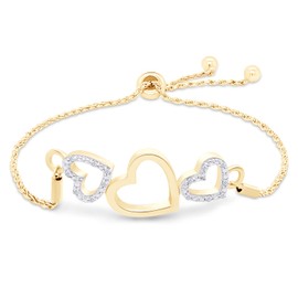 1/10 Carat Round Cut Natural White Diamond Triple Heart Bolo Adjustable Bracelet Jewerly For Women In 14K Yellow Gold Over Sterling Silver (Clarity : I2-I3, Color : I-J, 0.10 Cttw)